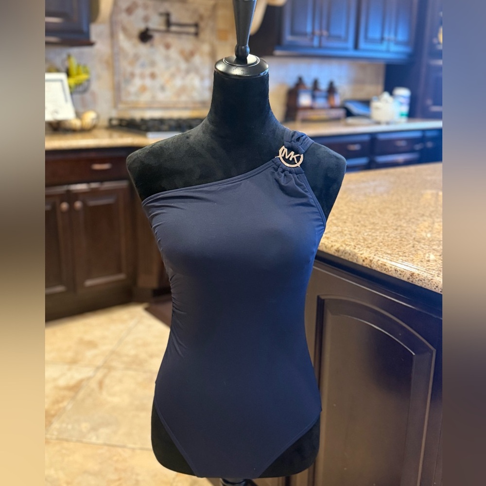 Michael Kors Navy Swimsuit with Gold Logo